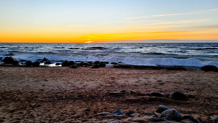 landscape with sea sunset on beach