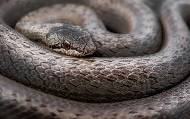 Close-up macro shot of coiled Smooth snake (Coronella austriaca)