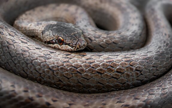Close-up macro shot of coiled Smooth snake (Coronella austriaca)