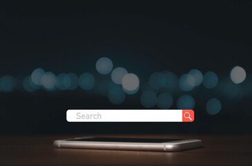Smartphone with search engine browser for finding and input keywords concept.
