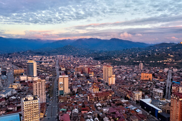 Fototapeta premium Batumi, Georgia - May 3, 2021: Aerial view of the city during sunset