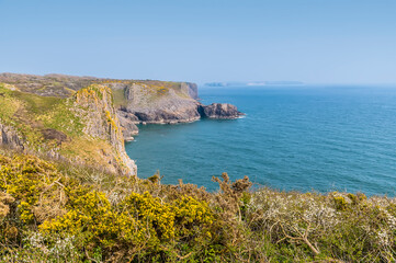 Fototapeta na wymiar A view along the Pembrokeshire coast neart to Tenby, South Wales on a sunny day