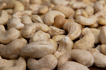 Cashew background horizontal closeup.