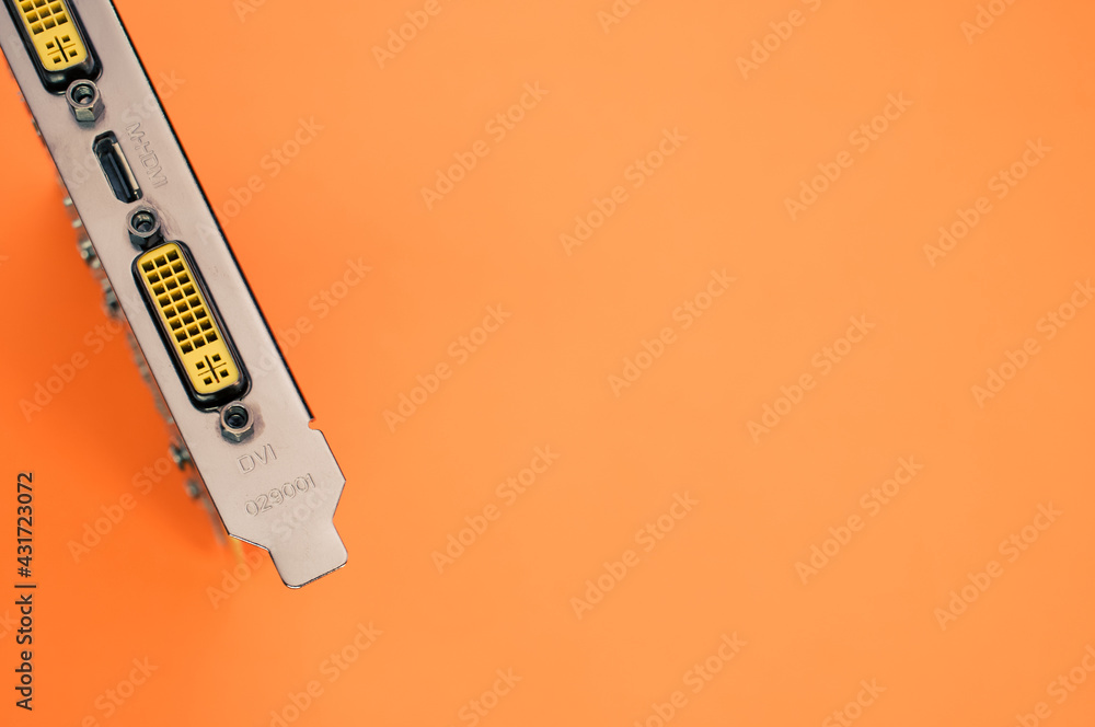 Poster top view of a computer graphics card on an orange background