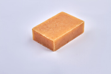 Handmade natural soap bar isolated on white background.