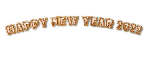 Happy NEW YEAR 2022 text foil balloon gold curve on white background. Illustration design.