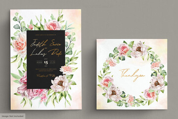 watercolor floral peonies and roses invitation card set