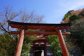 Torii Gate of Mikumari-jinja shrine. Mount Yoshino in Nara Prefecture, Japan's most famous cherry blossom viewing spot - 日本 奈良 水分神社の鳥居