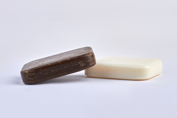 Two bars of soap on white background.