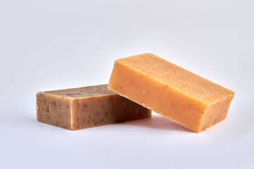 Two bars of natural handmade soap. Body care.
