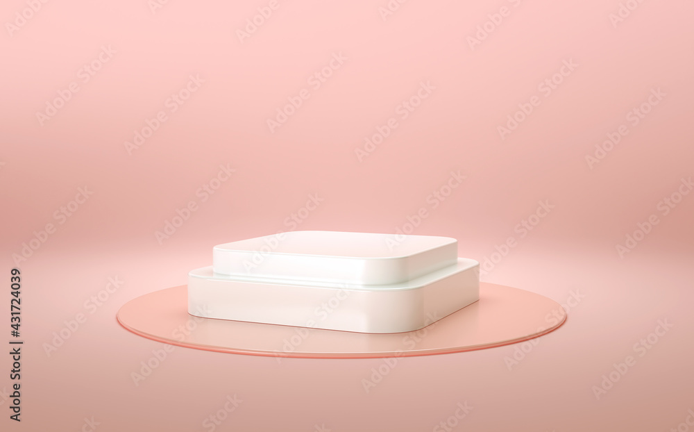 Aufkleber 3d rendering of an elegant square podium in white and rose gold for product display. realistic pedes