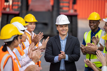 Teamwork engineer technician and foreman successful with project business services import and export international