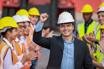 Teamwork engineer technician and foreman successful with project business services import and...