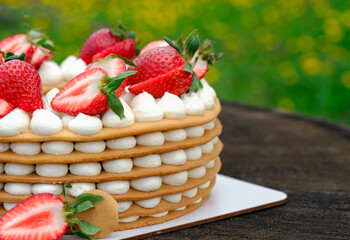 Strawberry Cheesecake On A Wooden Background