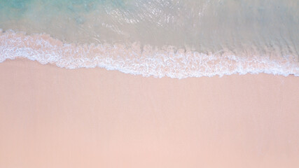 Pastel top view of the beach, wave come up smoothly