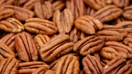 raw pecan nuts close up. Healthy food concept