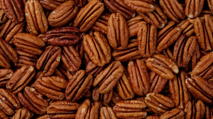 pecan nuts top view. Healthy food concept.