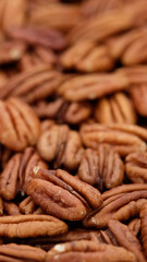 raw pecan nuts close up. Healthy food concept