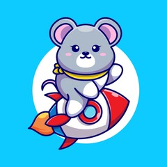 Cute mouse riding rocket cartoon
