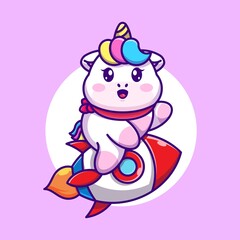 Cute unicorn riding rocket cartoon