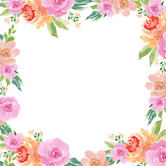 frame with watercolor bouquets of rose flowers isolated on white background hand painted, for weddings and invitations