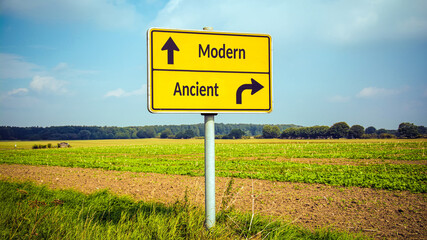 Street Sign to Modern versus Ancient