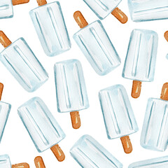 Milk ice cream cactus watercolor seamless pattern. Template for decorating designs and illustrations.