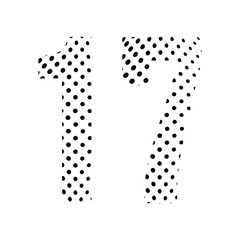 Number Seventeen, 17 in halftone. Dotted illustration isolated on a white background. Vector illustration.