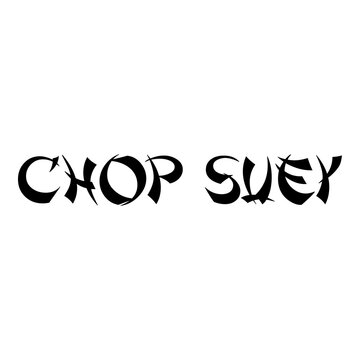 Banner con palabra Chop suey en alfabeto decorativo de estilo asiático