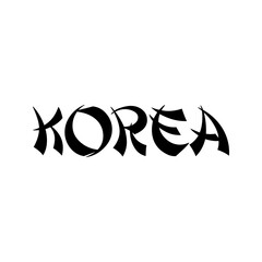 Banner con palabra Korea en alfabeto decorativo de estilo asiático