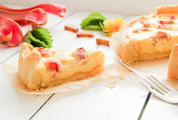 Rhabarberkuchen Kuchen Rhabarber Stück frisch