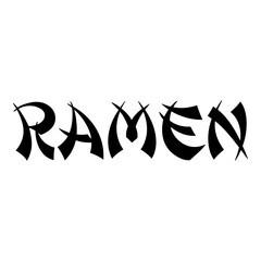 Banner con palabra Ramen en alfabeto decorativo de estilo asiático
