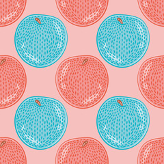 Cute textured apple seamless vector pattern. Sweet rounded fruit illustration background.