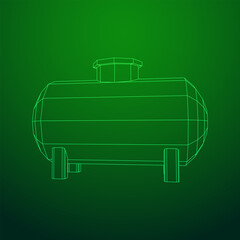 Oil tank for storage of flammable materials and petroleum. Wireframe low poly mesh vector illustration