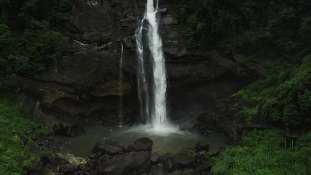 Powerful waterfall in tropical jungle of Sri Lanka, Aberdeen falls