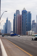 Naklejka premium Dubai, UAE - 04.30.2021 Sheikh Zayed road, main road of UAE. Urban