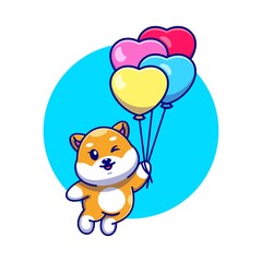 Fototapeta na wymiar Cute shiba inu dog floating with balloon cartoon