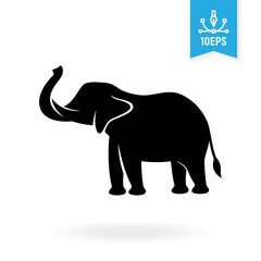 Elephant blak silhouette vector illustration. Wild animal icon.