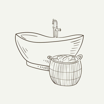 recommend clip art: Bath. Home decor line art drawing. Doodle illustration. Stay home. Minimal vintage style. Doodle plant vector illustration. Pure nature organic brush. Line drawing.