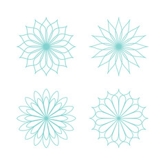 Set linear vector isolated ornament. A simple snowflake, a winter pattern. Contour blue flower. Pastiche