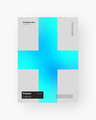 Abstract Placard, Poster, Flyer, Banner Design. Colorful gradient on vertical A4 format. Glass effect. Decorative neumorphism backdrop. Gradient glassmorphism shape on black background