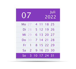 2022 July Month Calendar. Germany version