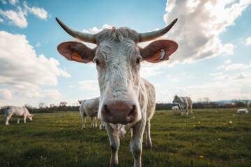 Portrait d'une vache charolaise en gros plan