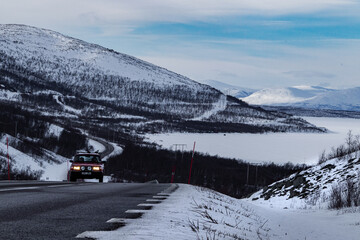 Road to Abisko National Park. Swedish Lapland.