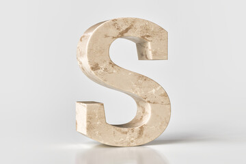 Marble textured letter S. Set sail champagne 2021 trendy color. High quality 3d rendering.