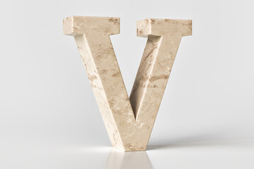 Marble font letter V. Set sail champagne 2021 trend color inspired. High quality 3d rendering.
