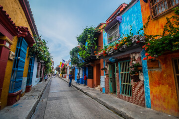 Colourful Street in Cartagena Colombia