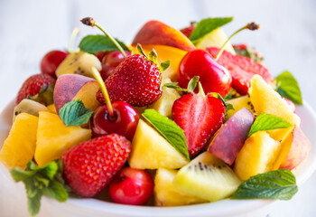 Fresh fruit salad with strawberries and cherries