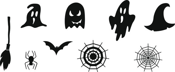 Halloween vector spooky black set. Autumn planner stickers. 