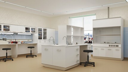 3d render of modern furniture equipment for medical research laboratory and clinical research, high degree of protection
